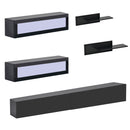 ON-TREND Wall Mount Floating TV Stand with Four Media Storage Cabinets and Two Shelves, Modern High Gloss Entertainment Center for 95+ Inch TV, 16-color RGB LED Lights for Living Room, Bedroom, Black - Supfirm