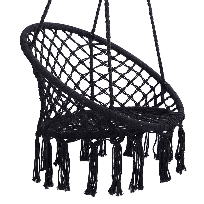 Supfirm Black Swing,Hammock Chair Macrame Swing,Max 330 Lbs Hanging Cotton Rope Hammock Swing Chair for Indoor and Outdoor