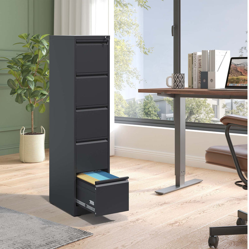 Supfirm 5 Drawer Metal Vertical File Cabinet with Lock Office Home Steel Vertical File Cabinet for A4 Legal/Letter Size