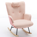 Supfirm 35.5 inch Rocking Chair, Soft Houndstooth Fabric Leather Fabric Rocking Chair for Nursery, Comfy Wingback Glider Rocker with Safe Solid Wood Base for Living Room Bedroom Balcony (pink)