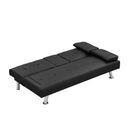 sofa bed with Armrest two holders WOOD FRAME, STAINLESS LEG, FUTON BLACK PVC - Supfirm