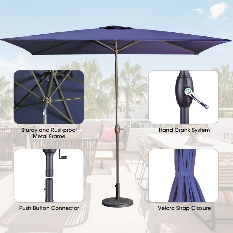 Supfirm Large Blue Outdoor Umbrella 10ft Rectangular Patio Umbrella For Beach Garden Outside Uv Protection