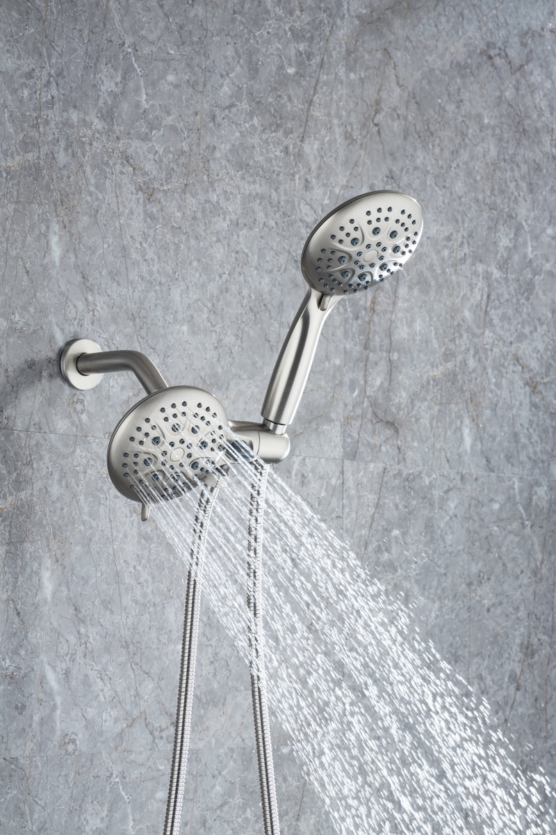 Supfirm Shower System with Handheld Showerhead & Rain Shower Combo Set. High Pressure 35-Function Dual 2 in 1 Shower Faucet, patented 3-way Water Diverter in All-Brushed Nickel (Valve Include)