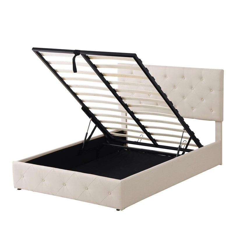 Full size Upholstered Platform bed with a Hydraulic Storage System - Beige - Supfirm