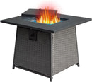 Supfirm 32 Inch Propane Fire Pits Table with Blue Glass Ball,50,000 BTU Outdoor Wicker Fire Table with ETL-Certified,2-in-1 Square Steel Gas Firepits (Dark Gray)