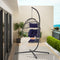 Supfirm Outdoor Garden Rattan Egg Swing Chair Hanging Chair Dark Blue Cushion