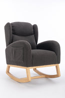 Supfirm 049-Teddy Fabric Rocking Chair With Packet Wood Legs,Dark Gray