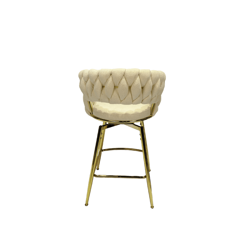 Bar Chair Toweling Woven Bar Stool Set of 2,Golden legs Barstools No Adjustable Kitchen Island Seat Chairs,360 Swivel Bar Stools Upholstered Counter Stool Arm Chairs with Back Footrest, (White) - Supfirm