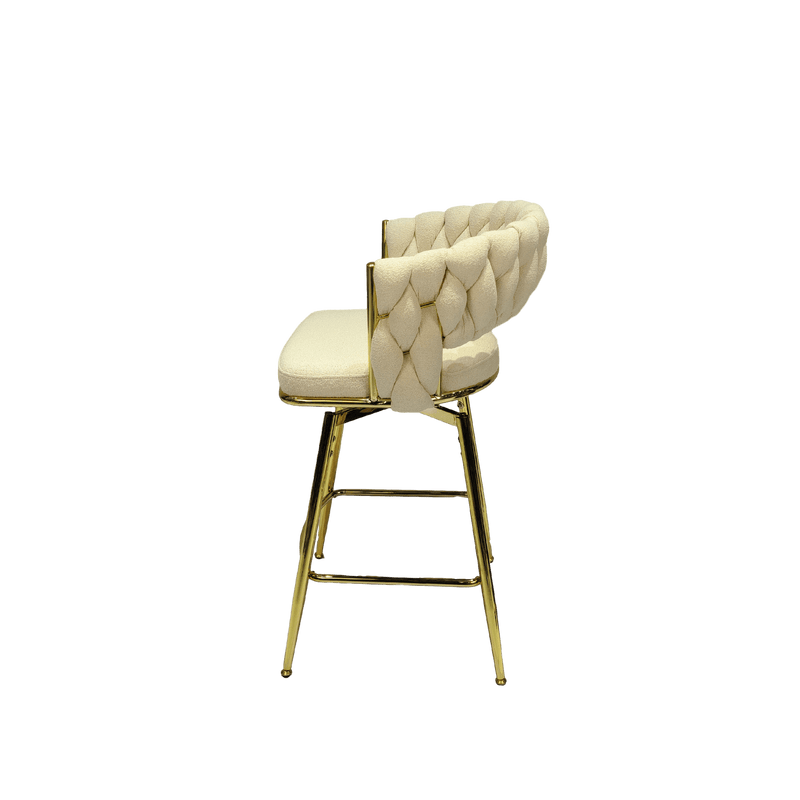 Bar Chair Toweling Woven Bar Stool Set of 4,Golden legs Barstools No Adjustable Kitchen Island Seat Chairs,360 Swivel Bar Stools Upholstered Counter Stool Arm Chairs with Back Footrest, (White) - Supfirm