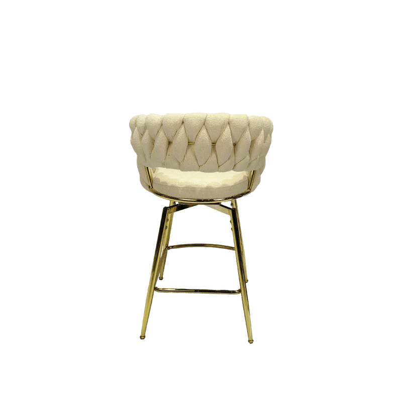 Bar Chair Toweling Woven Bar Stool Set of 4,Golden legs Barstools No Adjustable Kitchen Island Seat Chairs,360 Swivel Bar Stools Upholstered Counter Stool Arm Chairs with Back Footrest, (White) - Supfirm