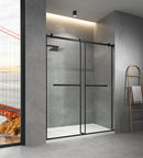 Supfirm 60 in. W x 76 in. HSliding Frameless Shower Door in Matte Black with Clear Glass