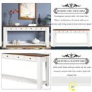 Supfirm 63" Pine Wood Console Table with 4 Drawers and 1 Bottom Shelf for Entryway Hallway Easy Assembly 63 inch Long Sofa Table  (Antique White+ Brown Top)