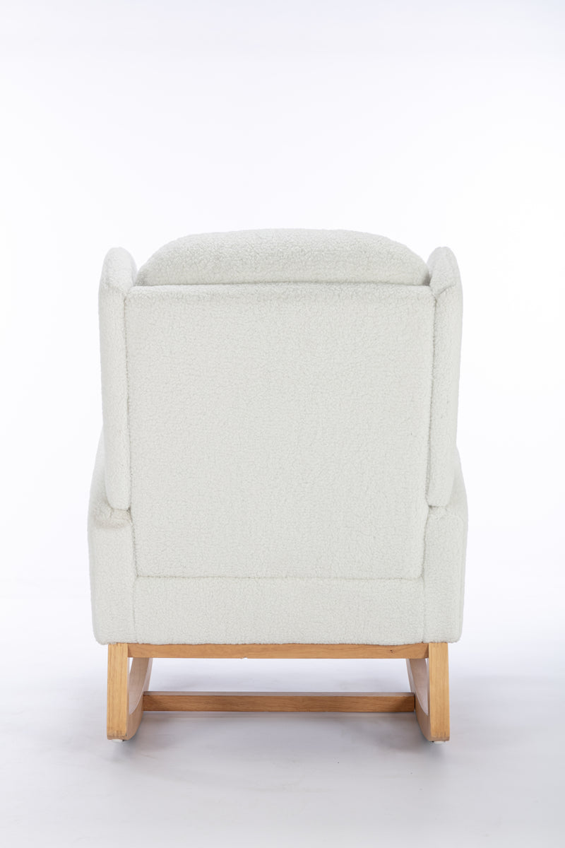 Supfirm 049-Teddy Fabric Rocking Chair With Packet Wood Legs,Ivory