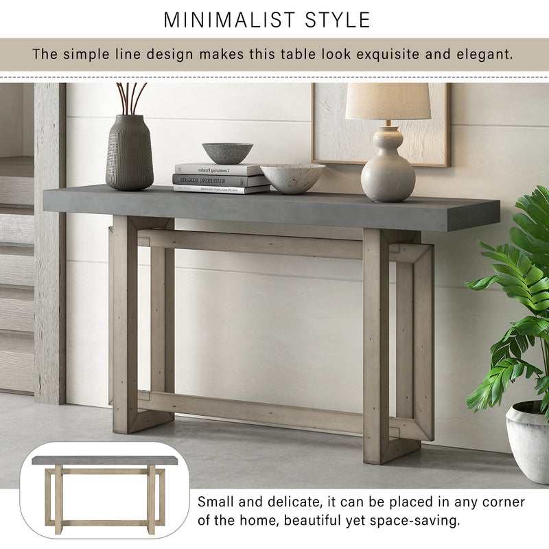 Supfirm U_STYLE Contemporary Console Table with  Industrial-inspired Concrete Wood Top, Extra Long Entryway Table for Entryway, Hallway, Living Room, Foyer, Corridor