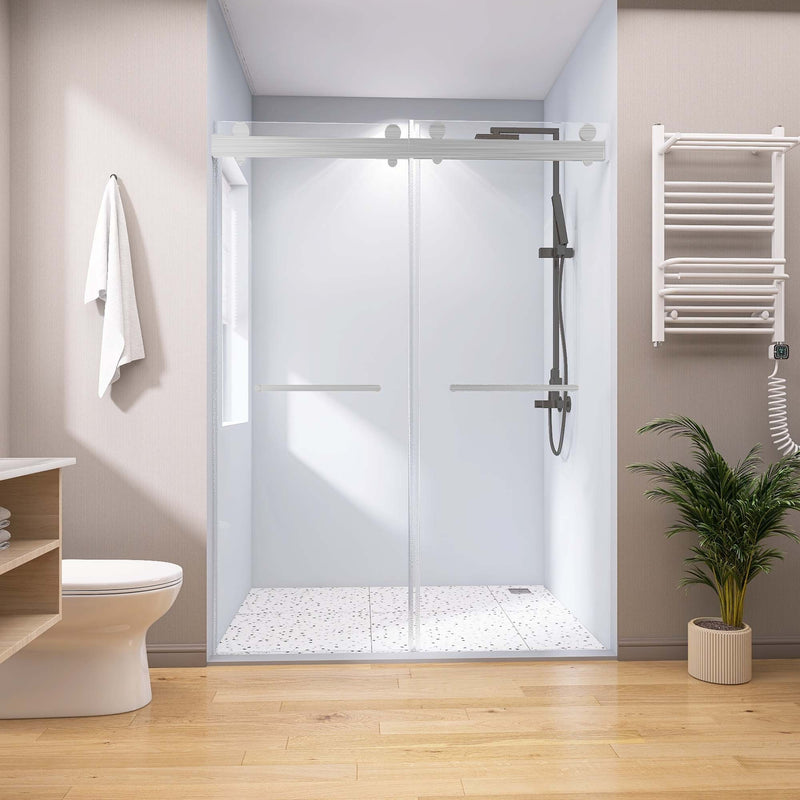 Supfirm Frameless Double Sliding Shower, 69" - 72" Width, 79" Height, 3/8" (10 mm) Clear Tempered Glass, , Designed for Smooth Door with Clear Tempered Glass and Stainless Steel Hardware Brushed Nickel