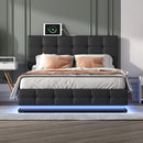 Tufted Upholstered Platform Bed with Hydraulic Storage System,Queen Size PU Storage Bed with LED Lights and USB charger, Black - Supfirm