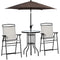 Supfirm 4 Piece Outdoor Patio Dining Furniture Set, 2 Folding Chairs, Adjustable Angle Umbrella, Wave Textured Tempered Glass Dinner Table, Beige