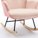 Supfirm 35.5 inch Rocking Chair, Soft Houndstooth Fabric Leather Fabric Rocking Chair for Nursery, Comfy Wingback Glider Rocker with Safe Solid Wood Base for Living Room Bedroom Balcony (pink)