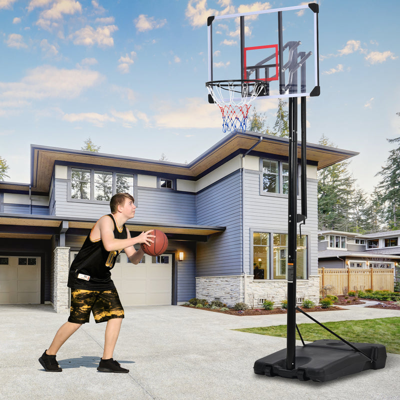 Supfirm Portable Basketball Hoop & Goal with Vertical Jump Measurement, Outdoor Basketball System with 7.5-10ft Height Adjustment in 44'' Backboard for Youth/Audlt, Manual Lifting Basketball Hoop