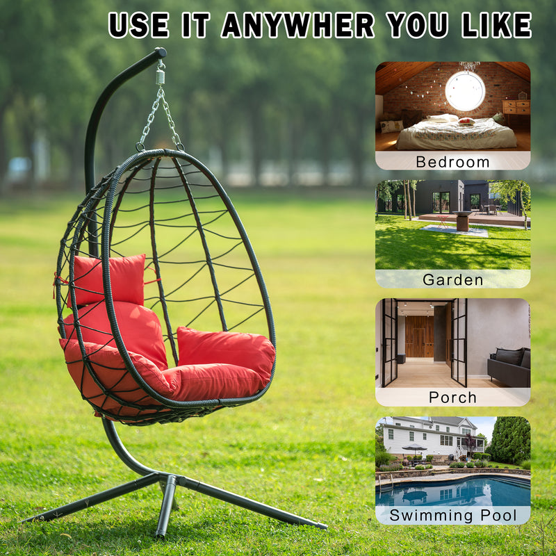 Supfirm Egg Chair with Stand Indoor Outdoor Swing Chair Patio Wicker Hanging Egg Chair Hanging Basket Chair Hammock Chair with Stand for Bedroom Living Room Balcony