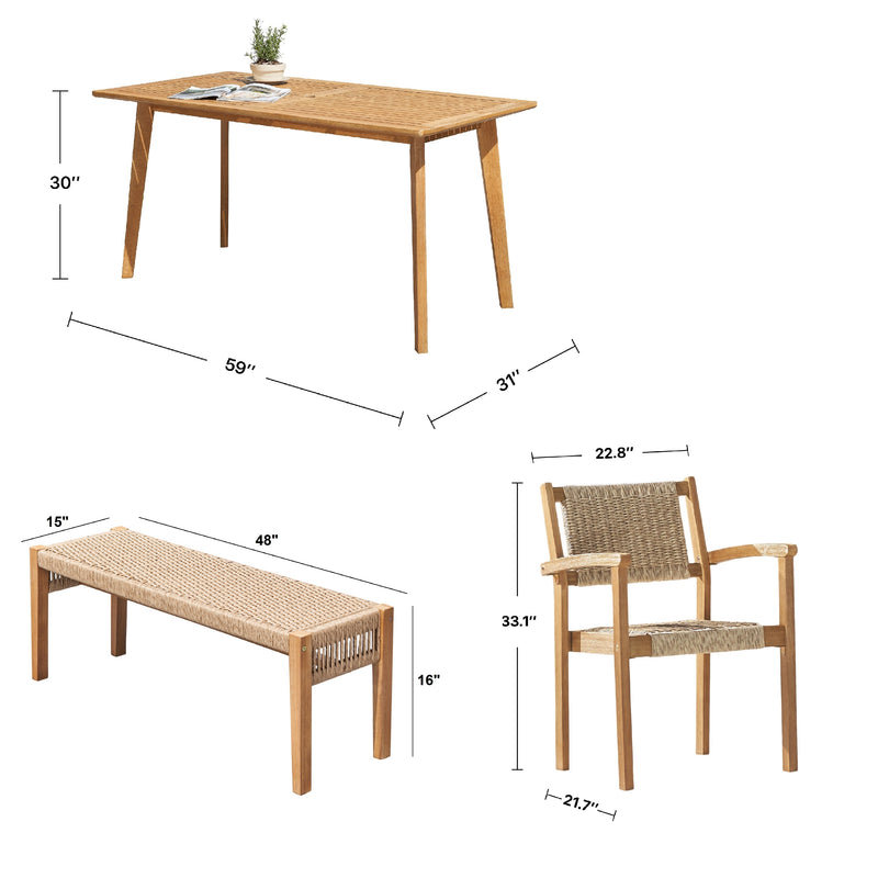 Supfirm Mauricio 4-Piece Acacia Wood Dining Set with Stacking Chair