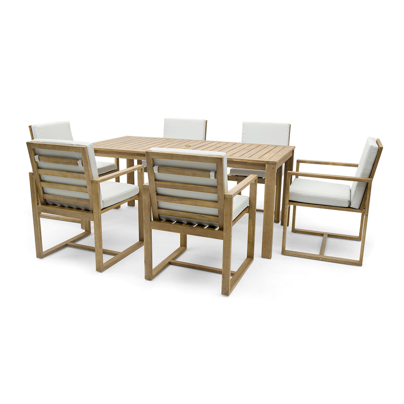 Supfirm Patio Dining Set Outdoor Dining Table and Chair Set with  and Removable Cushions for Patio, Backyard, Garden, Light Teak