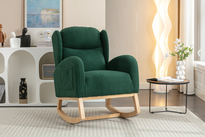 Supfirm 049-Teddy Fabric Rocking Chair With Packet Wood Legs,Green