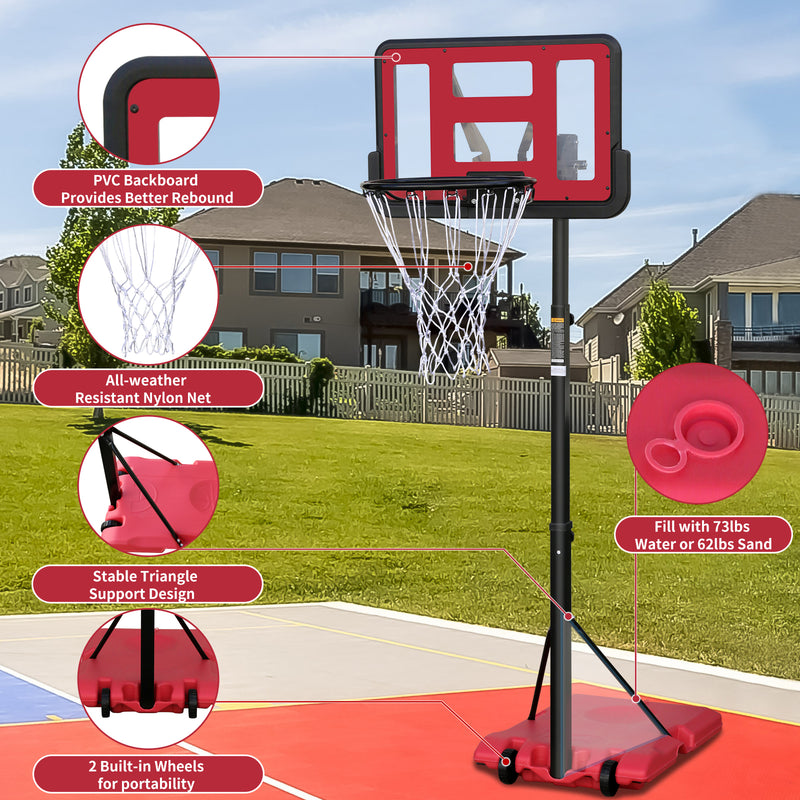 Supfirm Use for Outdoor Height Adjustable 4.8 to 7.7ft Basketball Hoop 44 Inch Backboard Portable Basketball Goal System with Stable Base and Wheels