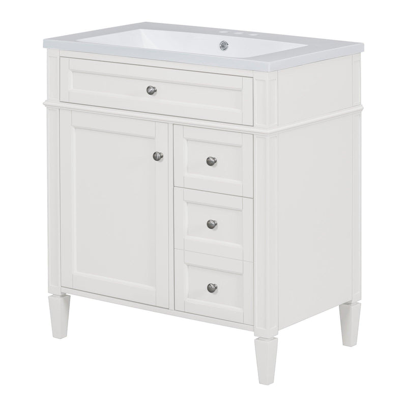 Supfirm 30'' Bathroom Vanity with Top Sink, Modern Bathroom Storage Cabinet with 2 Drawers and a Tip-out Drawer, Single Sink Bathroom Vanity - Supfirm