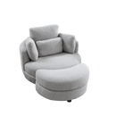 Supfirm 39"W Oversized Swivel Chair with moon storage ottoman for Living Room, Modern Accent Round Loveseat Circle Swivel Barrel Chairs for Bedroom Cuddle Sofa Chair Lounger Armchair, 4 Pillows, Teddy Fabric - Supfirm