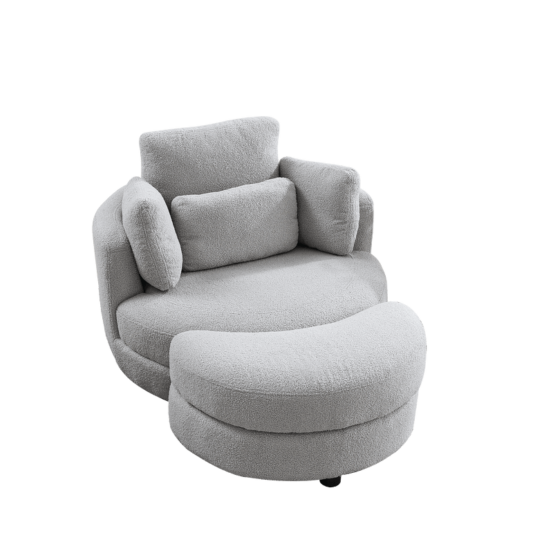 Supfirm 39"W Oversized Swivel Chair with moon storage ottoman for Living Room, Modern Accent Round Loveseat Circle Swivel Barrel Chairs for Bedroom Cuddle Sofa Chair Lounger Armchair, 4 Pillows, Teddy Fabric - Supfirm