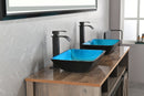 Supfirm 18.125" L -13.0" W -4 1/8" H Handmade Countertop Glass Rectangular Vessel Bathroom Sink Set in Turquoise Finish with Matte Black Single-Handle Single Hole Faucet and Pop Up Drain