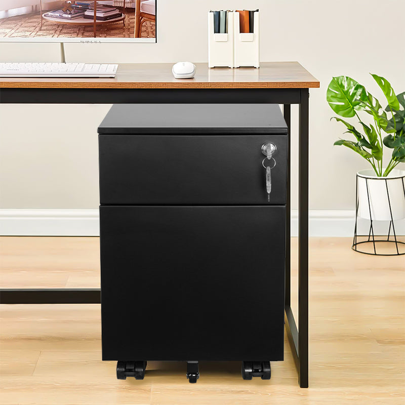 Supfirm 2 Drawer Mobile File Cabinet with Lock Metal Filing Cabinet for Legal/Letter/A4/F4 Size, Fully Assembled Include Wheels, Home/Office Design,BLACK