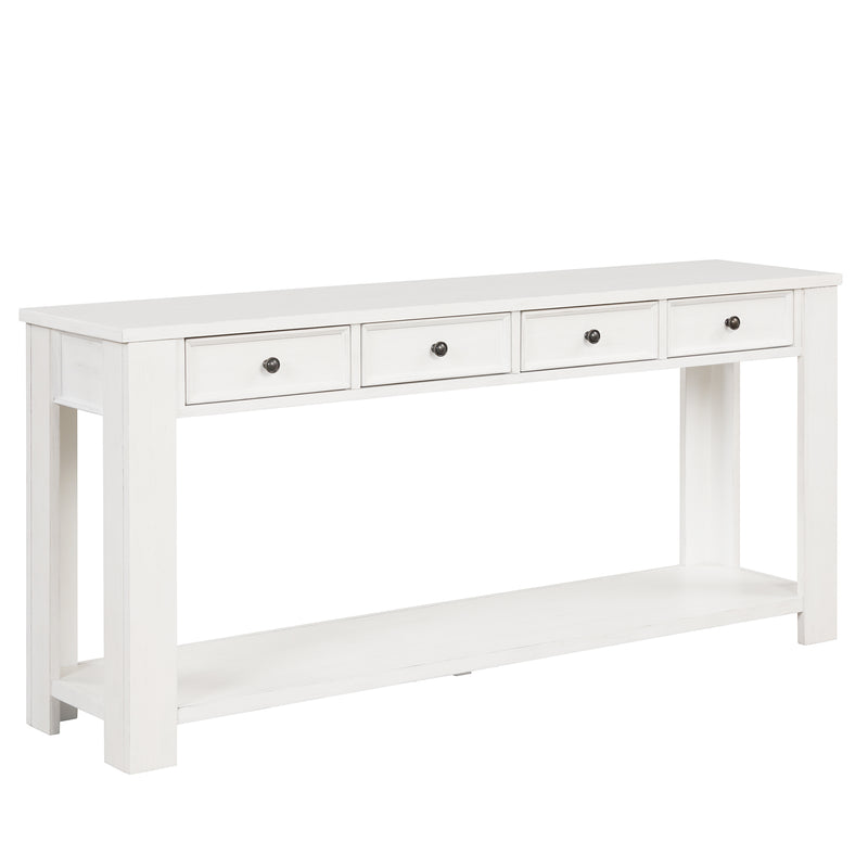 Supfirm 63" Pine Wood Console Table with 4 Drawers and 1 Bottom Shelf for Entryway Hallway Easy Assembly 63 inch Long Sofa Table (Antique White)