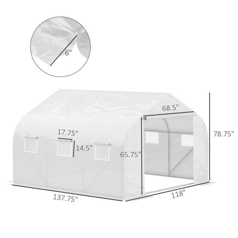 Supfirm 11.5' x 10' x 6.5' Outdoor Walk-in Greenhouse, Tunnel Green House with Roll-up Windows, Zippered Door, PE Cover, Heavy Duty Steel Frame, White