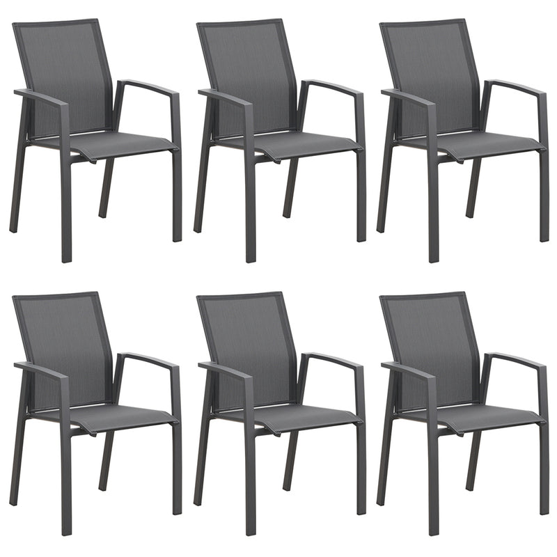 Supfirm Portable Grey Texilene Aluminum Patio Chairs Set Of 6 Metal Dining Chairs With Arms Outdoor