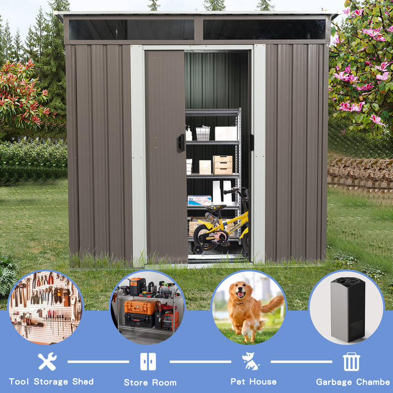 Supfirm 6ft x 5ft Outdoor Metal Storage Shed With window Transparent plate