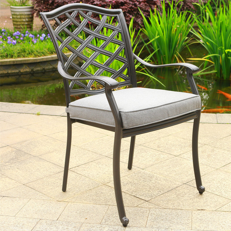 Supfirm Outdoor Patio Aluminum Dining Arm Chair With Cushion, Set of 2, Cast Slate