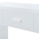 Supfirm TREXM Modern Minimalist Console Table with Open Tabletop and Four Drawers with Metal Handles for Entry Way, Living Room and Dining Room (White)