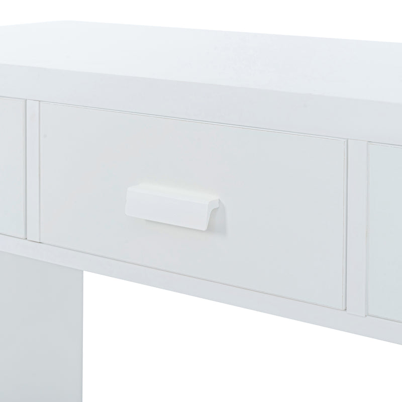 Supfirm TREXM Modern Minimalist Console Table with Open Tabletop and Four Drawers with Metal Handles for Entry Way, Living Room and Dining Room (White)