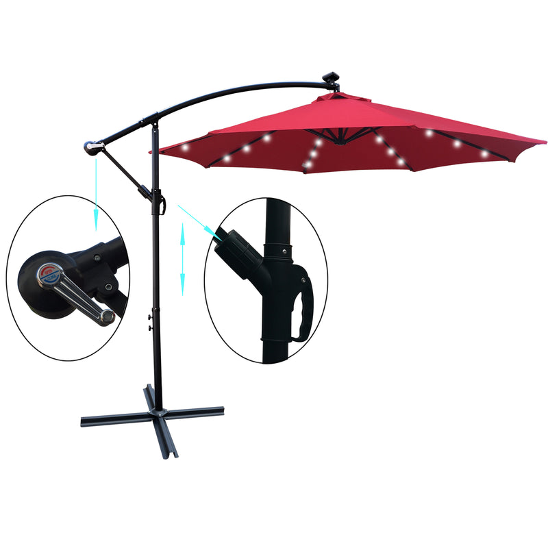 Supfirm 10 ft Outdoor Patio Umbrella Solar Powered LED Lighted 8 Ribs Umbrella with Crank and Cross Base for Garden  Outside Deck Swimming Pool