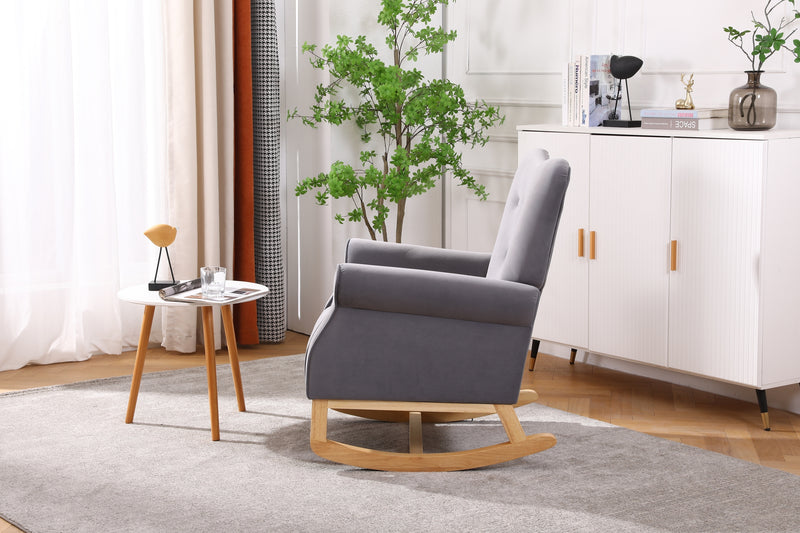 Supfirm Modern Rocking Chair, Upholstered Accent Chair for Nursery, Playroom, Bedroom and Living Room, Small Contemporary Rocker, Kids Cushioned Arm Chair, Grey