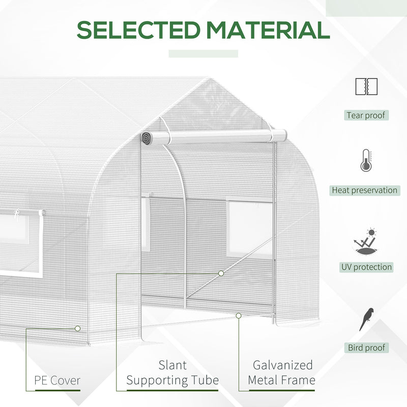 Supfirm 20' x 10' x 7' Outdoor Walk-in Greenhouse, Tunnel Green House with Roll-up Windows, Zippered Door, PE Cover, Heavy Duty Steel Frame, White