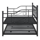 Twin Size Metal Daybed with Twin Size Adjustable Trundle, Portable Folding Trundle, Black - Supfirm