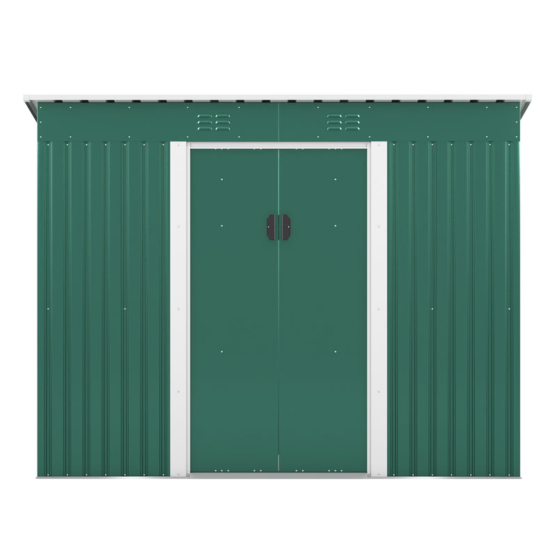 Supfirm 4.2 x 9.1 Ft Outdoor Storage Shed, Metal Tool Shed with Lockable Doors Vents, Utility Garden Shed for Patio Lawn Backyard, Green