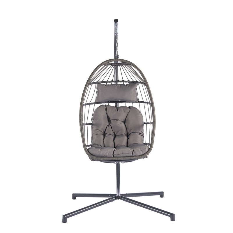 Supfirm Outdoor Garden Rattan Egg Swing Chair Hanging Chair  Light Gray Cushion