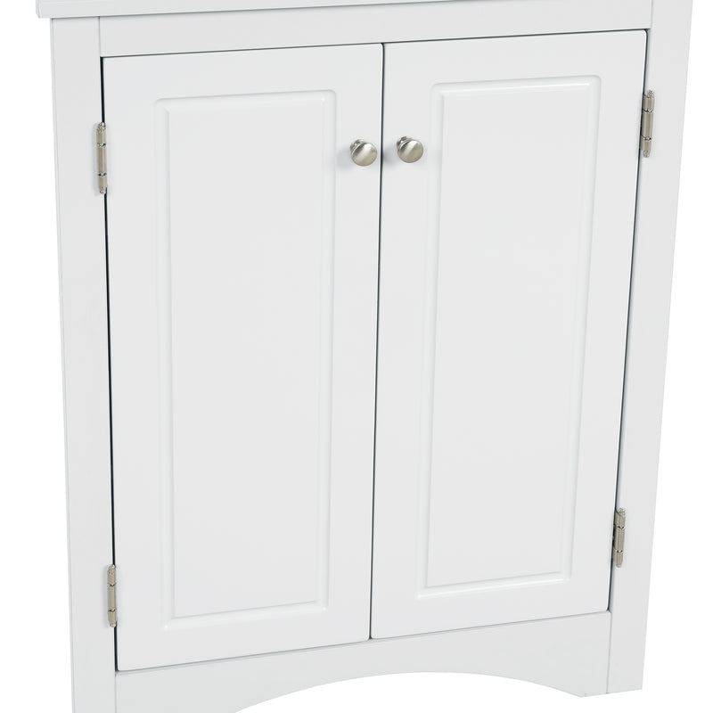 Supfirm White Triangle Bathroom Storage Cabinet with Adjustable Shelves, Freestanding Floor Cabinet for Home Kitchen