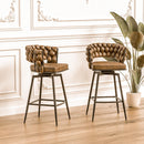 Technical Leather Woven Bar Stool Seat Set of 4,Black legs Barstools No Adjustable Kitchen Island Chairs,360 Swivel Bar Stools Upholstered Bar Chair Counter Stool Arm Chairs with Back Footrest, (Brown) - Supfirm