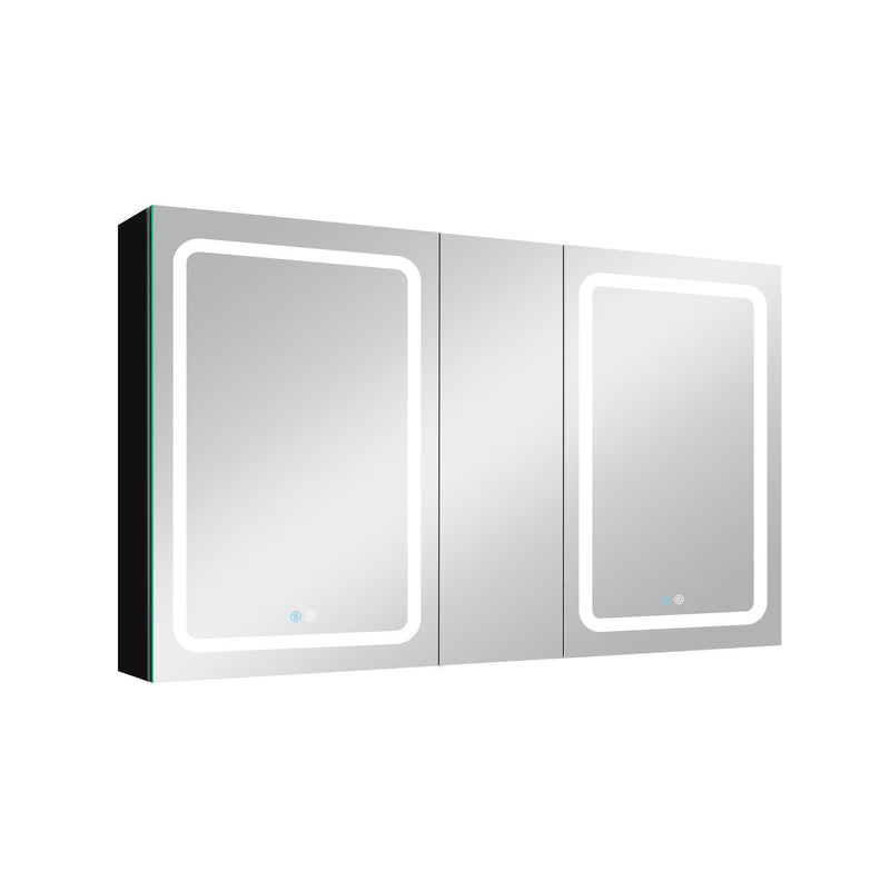 Supfirm 50x30 Inch LED Bathroom Medicine Cabinet Surface Mount Double Door Lighted Medicine Cabinet, Medicine Cabinets for Bathroom with Mirror Defogging, Dimmer Black - Supfirm