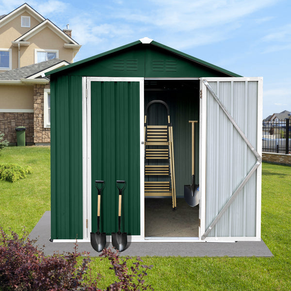 Supfirm Outdoor storage sheds 4FTx6FT Apex roof Green+White